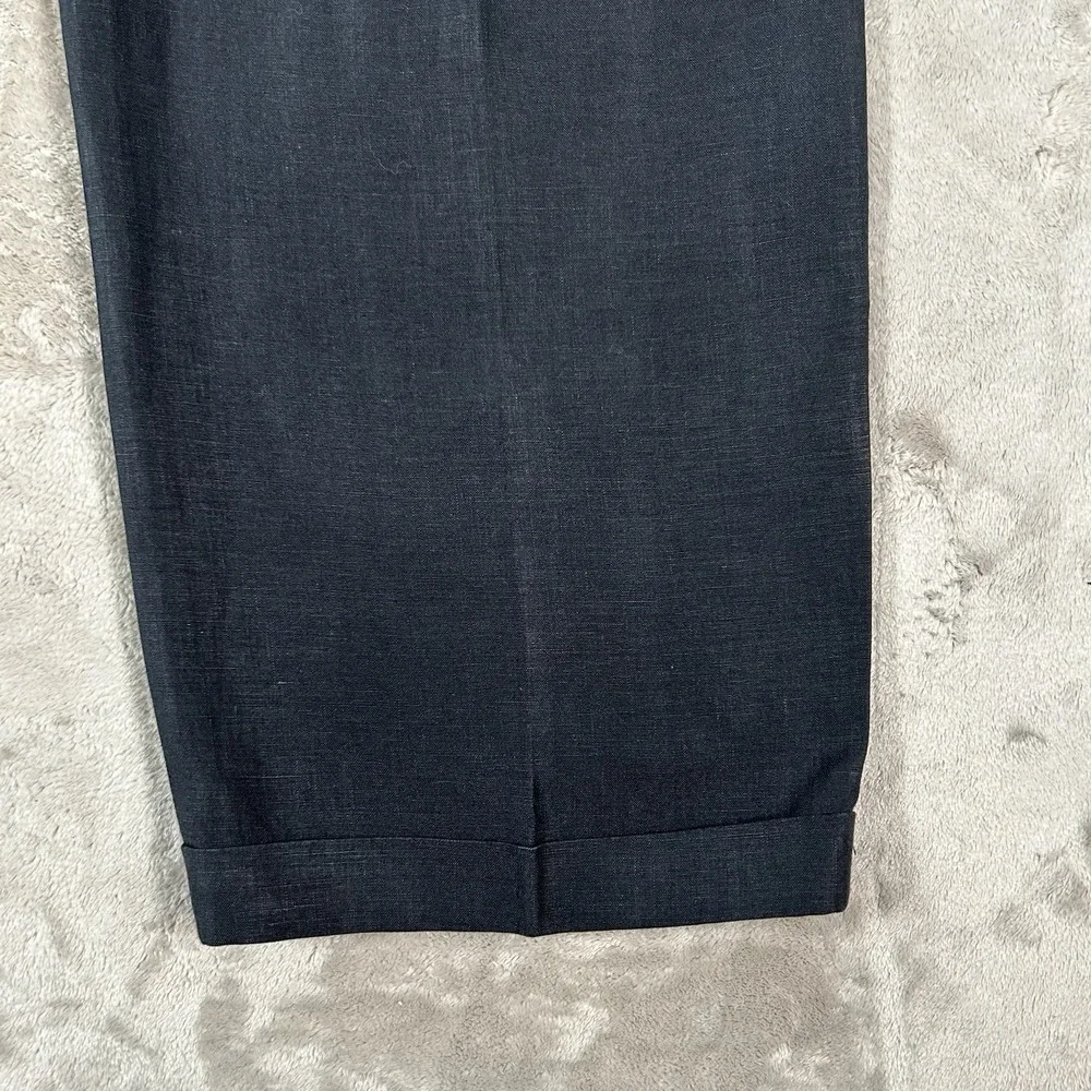 J. Crew Mens Vintage 100% Linen Pleated Cuffed Pants Black 36x30 Old Money